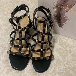 Jessica Simpson Black Stud Block Heel Sandal